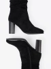 Black ankle boots on a pillar heel with ruched upper