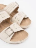 Light beige wedge sandals with buckles