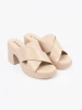 Beige block heel mules