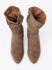 Dark Beige Suede Ankle Boots on a Column Heel