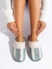 Warm Striped Slippers in White and Green