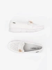 White lightweight loafers with a pin
