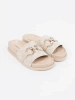 Light beige embellished slides