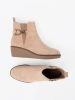 Beige Women's Ankle Boots on Comfortable, Low Wedge