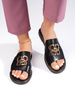 Black Slide Sandals with Ornament