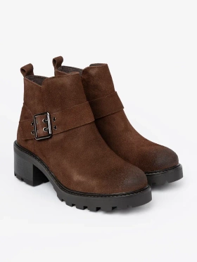 Brown Leather Ankle Boots with Decorative Buckle