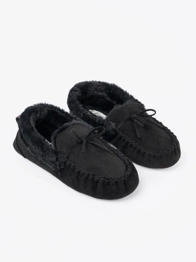 Soft, Black Moccasin Slippers with Bow