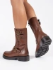 Brown Leather Platform Ankle Boots with Straps by Sergio Leone