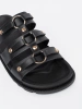 Women's black slides decorated with three straps
