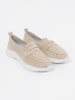 Beige leather platform loafers