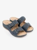 Blue low-wedge sandals with buckles