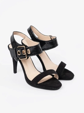 Stiletto Sandals with Decorative Buckle and Embossing