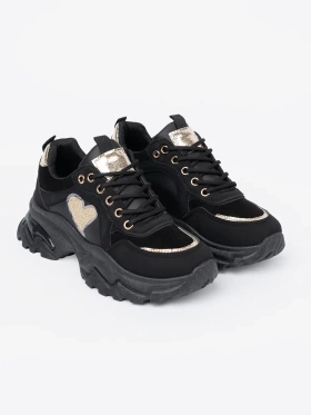 Black Sneakers with Decorative Gold Heart