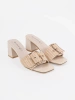 Beige Tweed Block Heel Slides