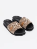 Black and Brown Embellished Slides