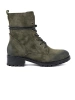 Dark green lace-up worker boots with low heel