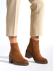 Suede Block Heel Ankle Boots in Camel