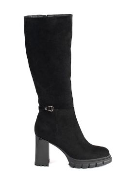 Classic Black Suede Block Heel Boots