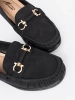 Black wedge loafers with decoration