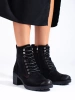 Sznurowane botki damskie na obcasie Potocki czarne zamszowe