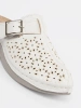 White mules with closed toe and buckle