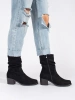 Black Cowboy Style Ankle Boots with a Gathered Shaft