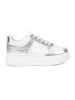 White silver sneakers with shimmering details