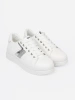 White Sneakers with Metallic Silver Accent