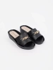 Women's black slides with chain