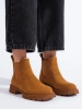 Suede Chelsea Boots with Flat Heels in Brown