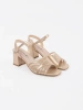 Gold shiny block heel sandals