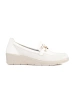 White wedge loafers with decorative chain