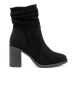 Elegant Black Ankle Boots with Ruched Upper on a Column Heel