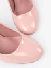 Pink patent block heel pumps