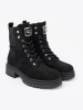 Elegant Black Worker Boots with Sparkling Crystals