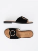 Black women's slides with a rhinestone buckle
