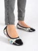 Floral Pattern Ballet Flats with Patent Toe