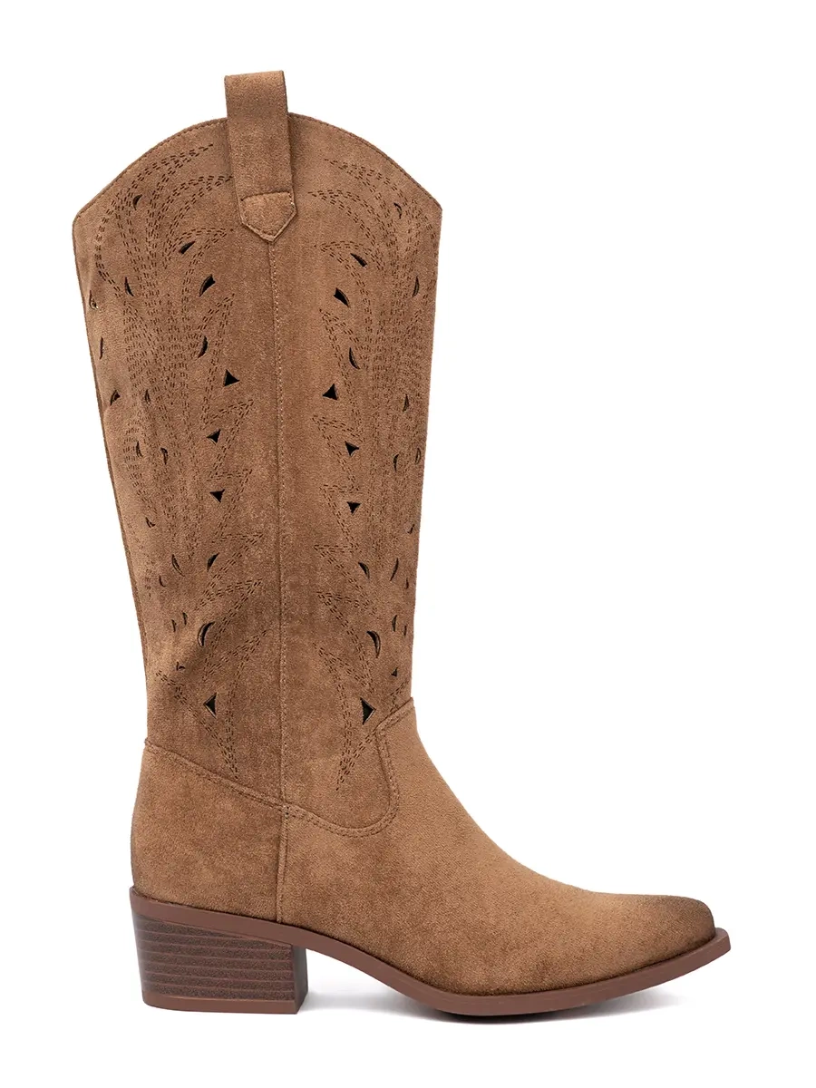 Brown openwork over-the-knee boots