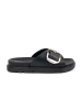 Black women's slides with a gold buckle