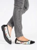 Floral Pattern Ballet Flats with Patent Toe