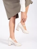 Beige Patent Block Heel Buckle Shoes
