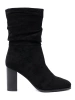 Black ankle boots on a pillar heel with ruched upper