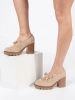 Beige Suede Heeled Shoes with Metallic Accent