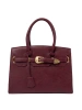 Burgundy handbag with decorative buckle in gold color