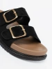 Black Women's Slides with Gold Buckles