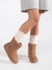 Beige Snow Boots with Decorative Buckle and Zipper