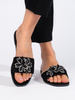 Black Slide Sandals with Embellishment