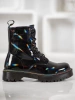 Black Lace-Up Holographic Boots