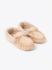 Warm Beige Moccasin Slippers with Bow