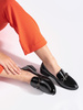 Glossy Black Loafers with Decorative Accent